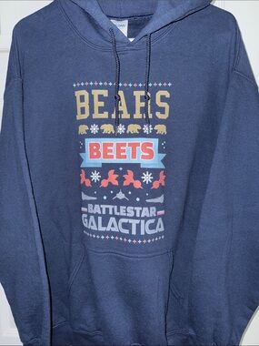 The Office BEARS BEETS BATTLESTAR GALACTICA Navy Christmas Hoodie Sweatshirt